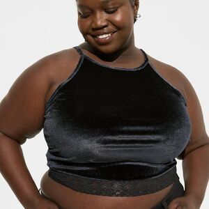 Torrid Festi Stretch Velvet Cropped High Neck Lace Trim Cami